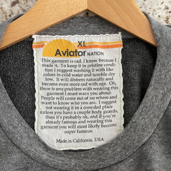 AVIATOR NATION RAINBOW STITCH SLEEVE RELAXED CREW SWEATSHIRT, HEATHER GREY ~ XL - Picture 7 of 7